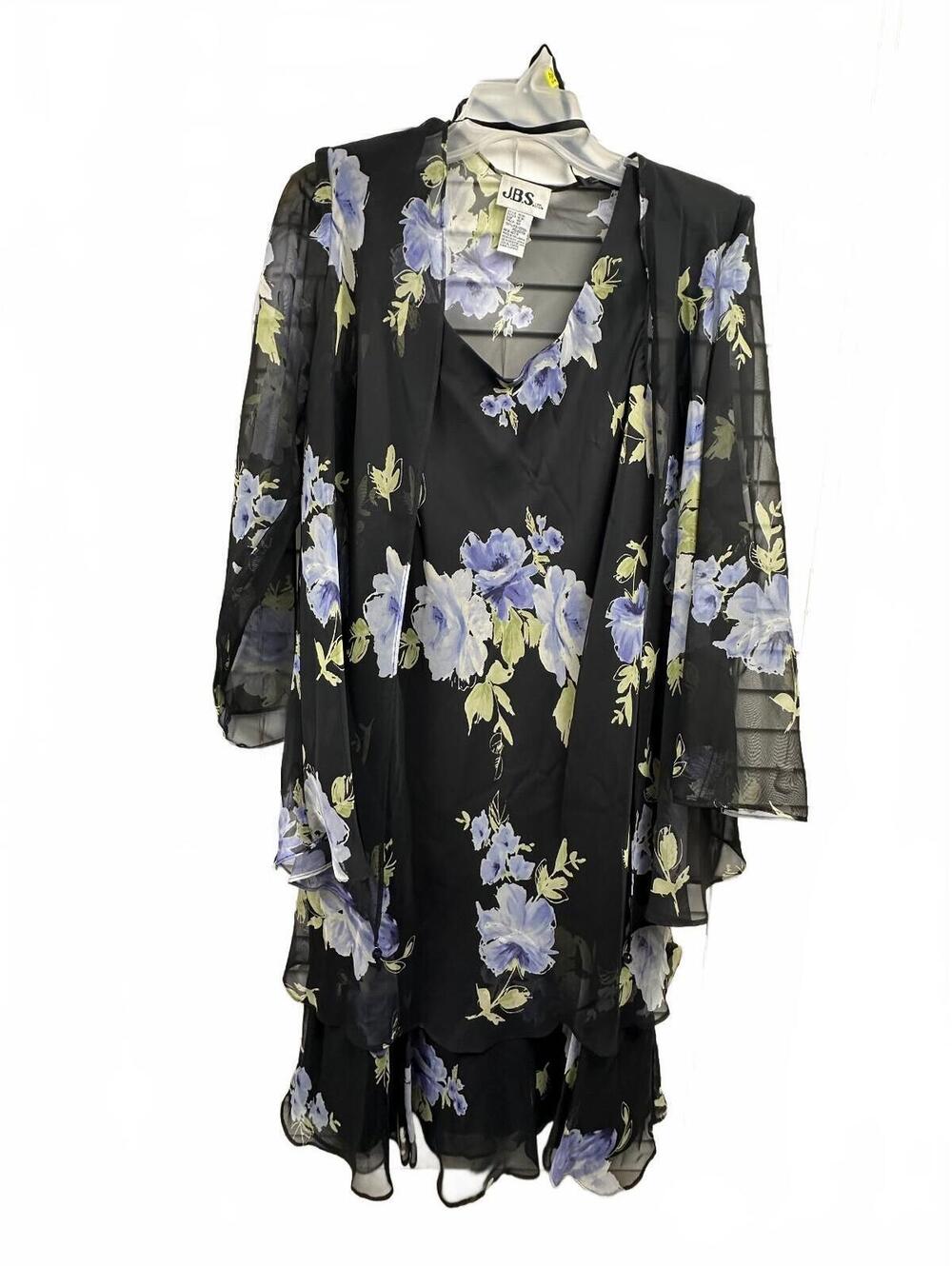 JBS Ltd Floral Dress Jacket Set Women’s 10P Black Purple 2 Piece Sheer